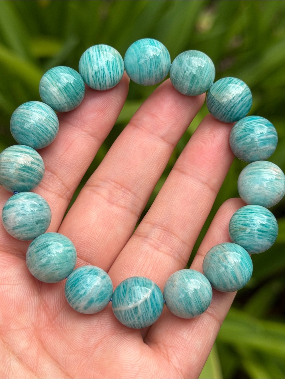 Turquoise Amazonite Beaded Stretch Bracelet - Blue Palo